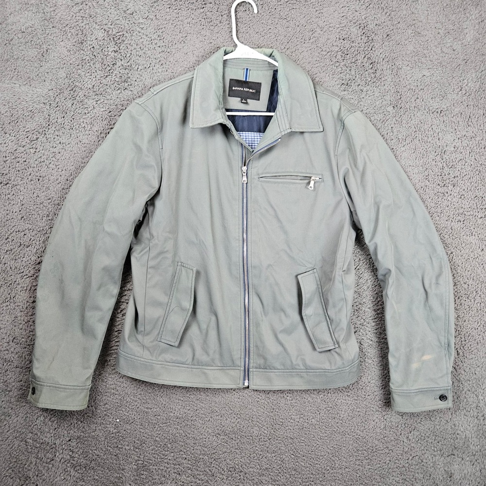 Banana Republic Mens Harrington Jacket Large Sage Green Full Zip Utility Coat